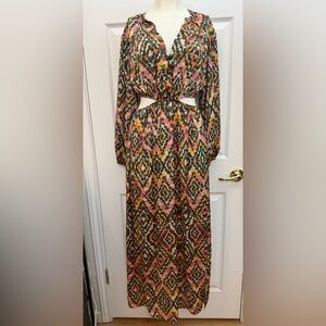 Zara Vibrant Long Sleeve Dress with Pink and Green Pattern